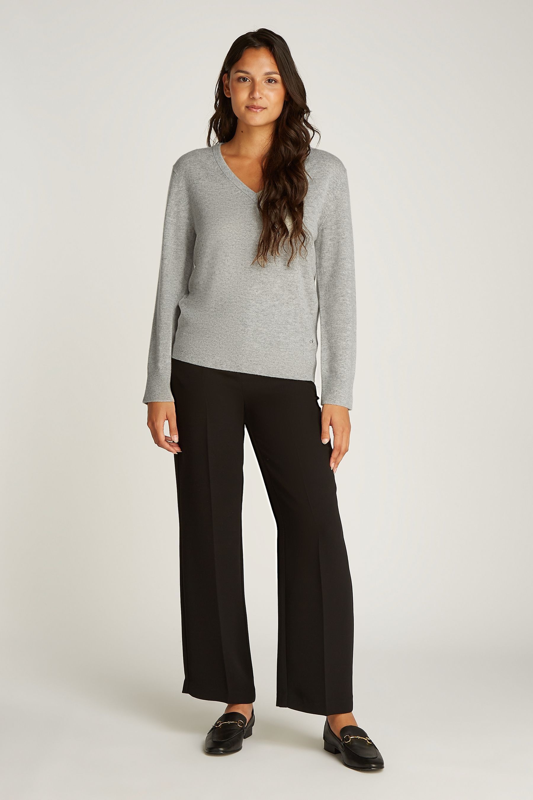 Buy Calvin Klein Grey Cashmere V Neck Long Sleeved Jumper from Next Luxembourg