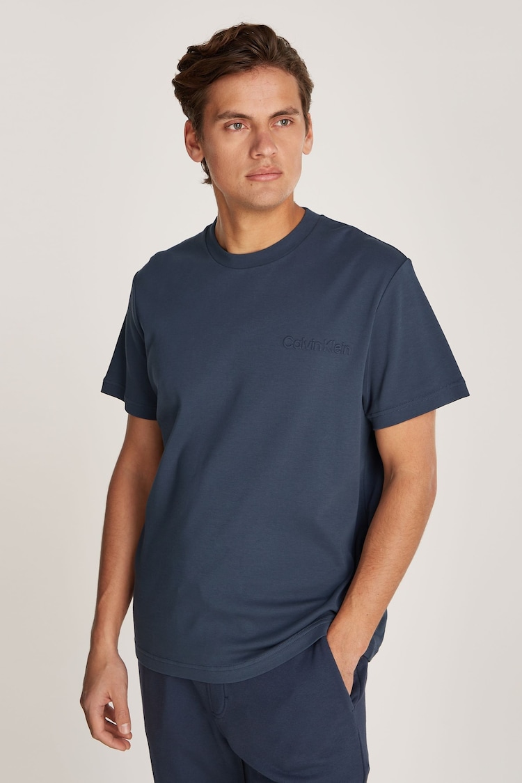 Calvin Klein Blue Embossed Logo T-Shirt - Image 1 of 4