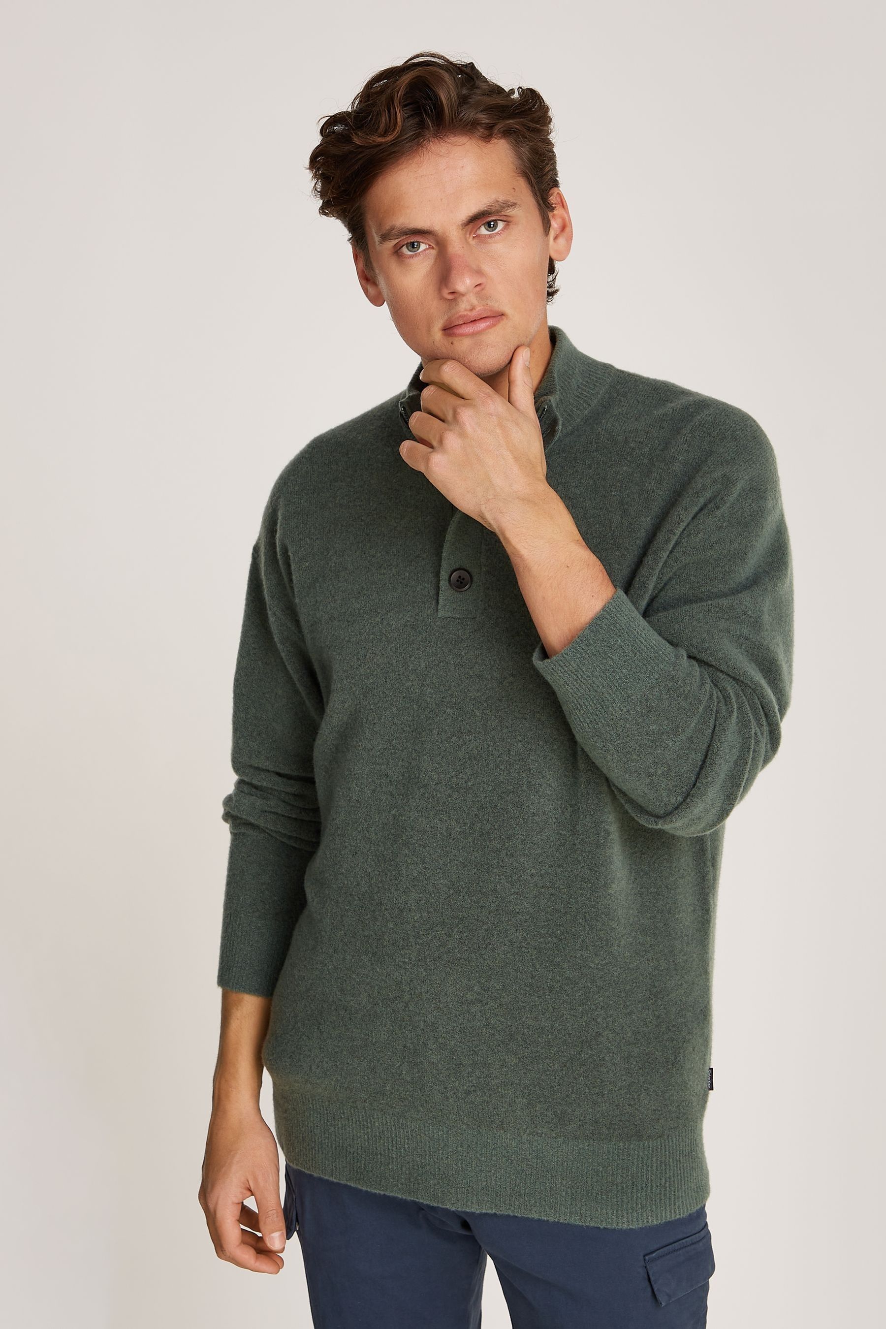 Buy Calvin Klein Green Technical Stretch Wool Button Zip Jumper from Next New Zealand