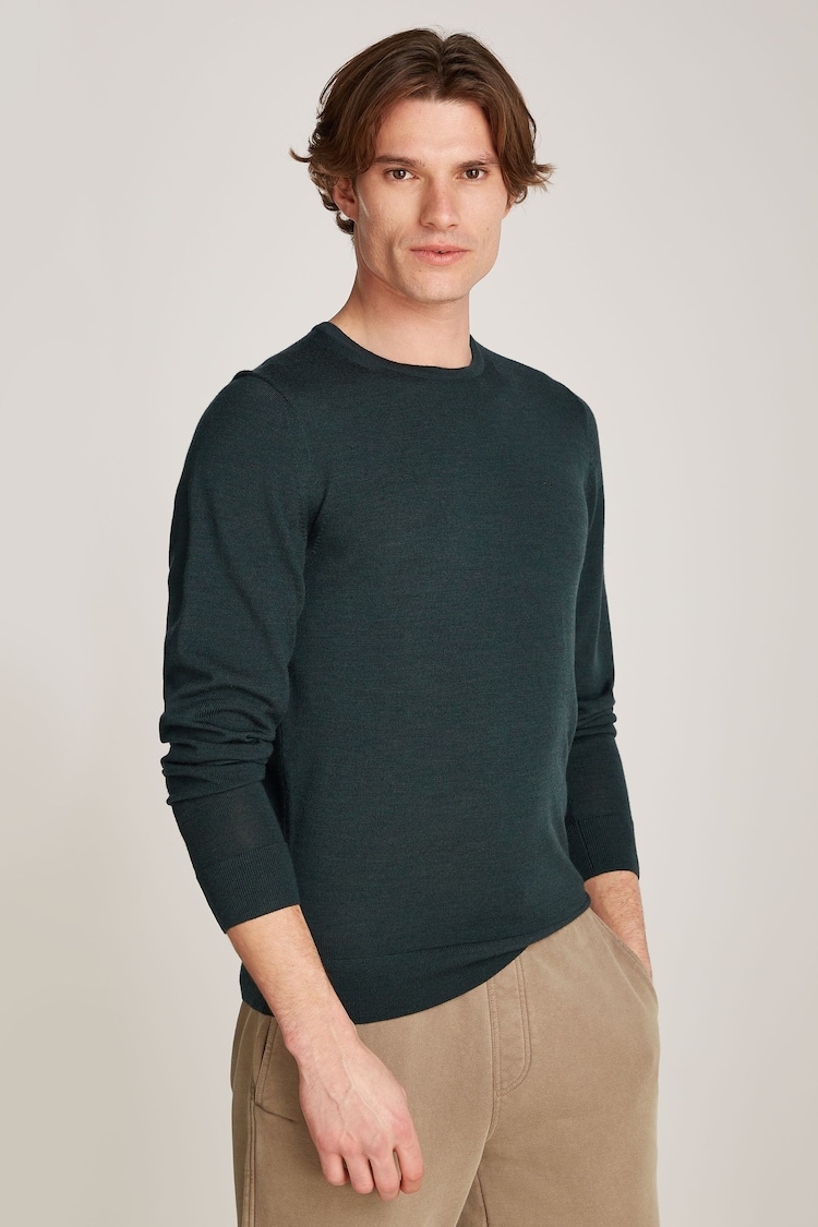 Calvin Klein Blue Merino Crew Neck Jumper - Image 1 of 4