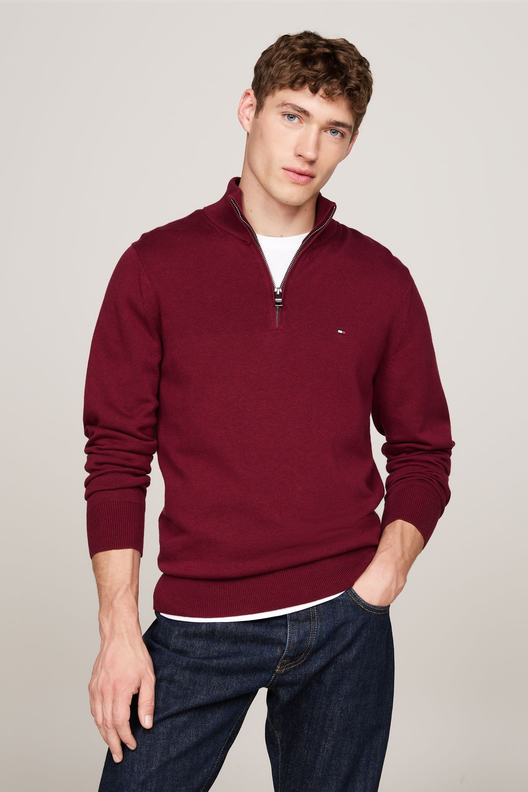 Tommy hilfiger cotton blend half zip jumper best sale