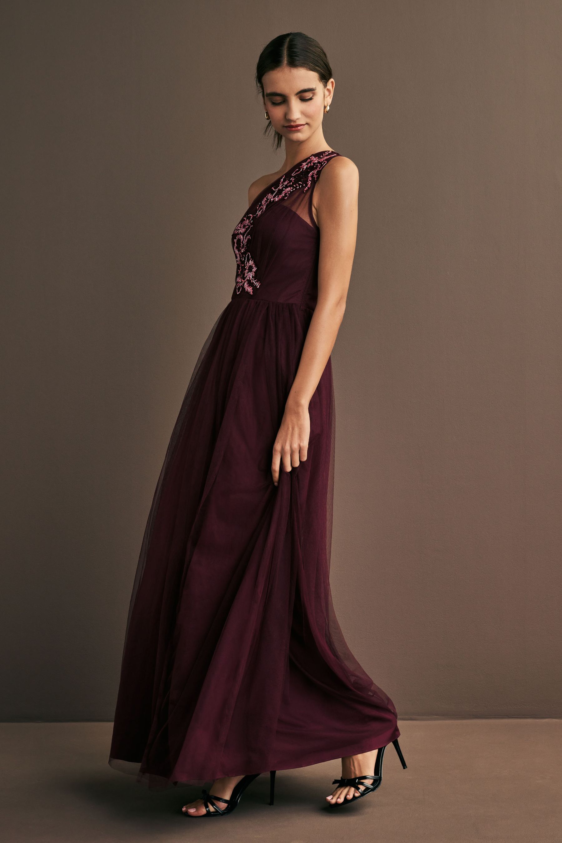 Buy Maya Purple One Shoulder Tulle Maxi Dress With Embellished Motif from the Next UK online shop