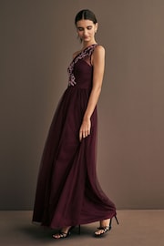 Maya Purple One Shoulder Tulle Maxi Dress With Embellished Motif - Image 1 of 3