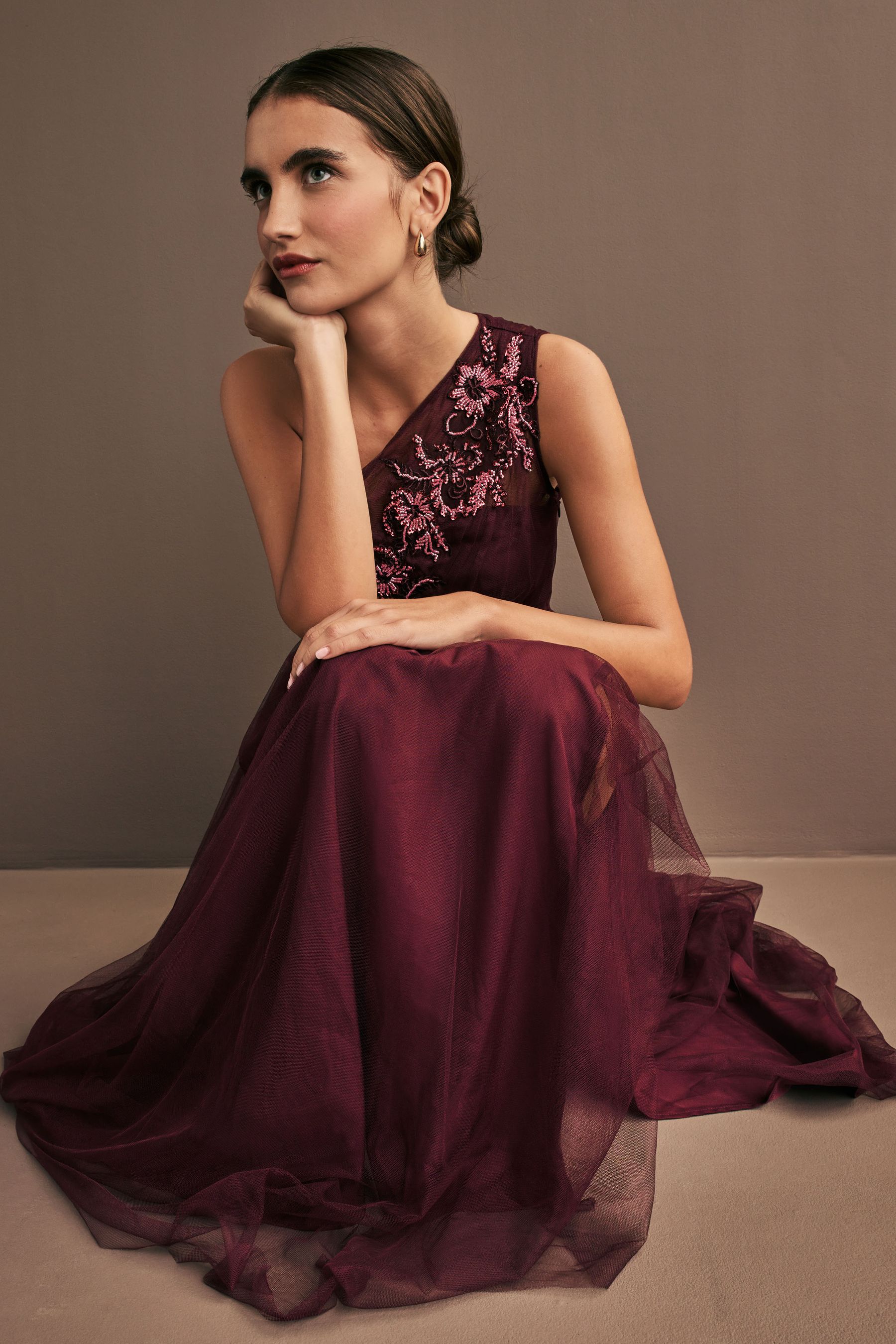Buy Maya Purple One Shoulder Tulle Maxi Dress With Embellished Motif from Next Luxembourg