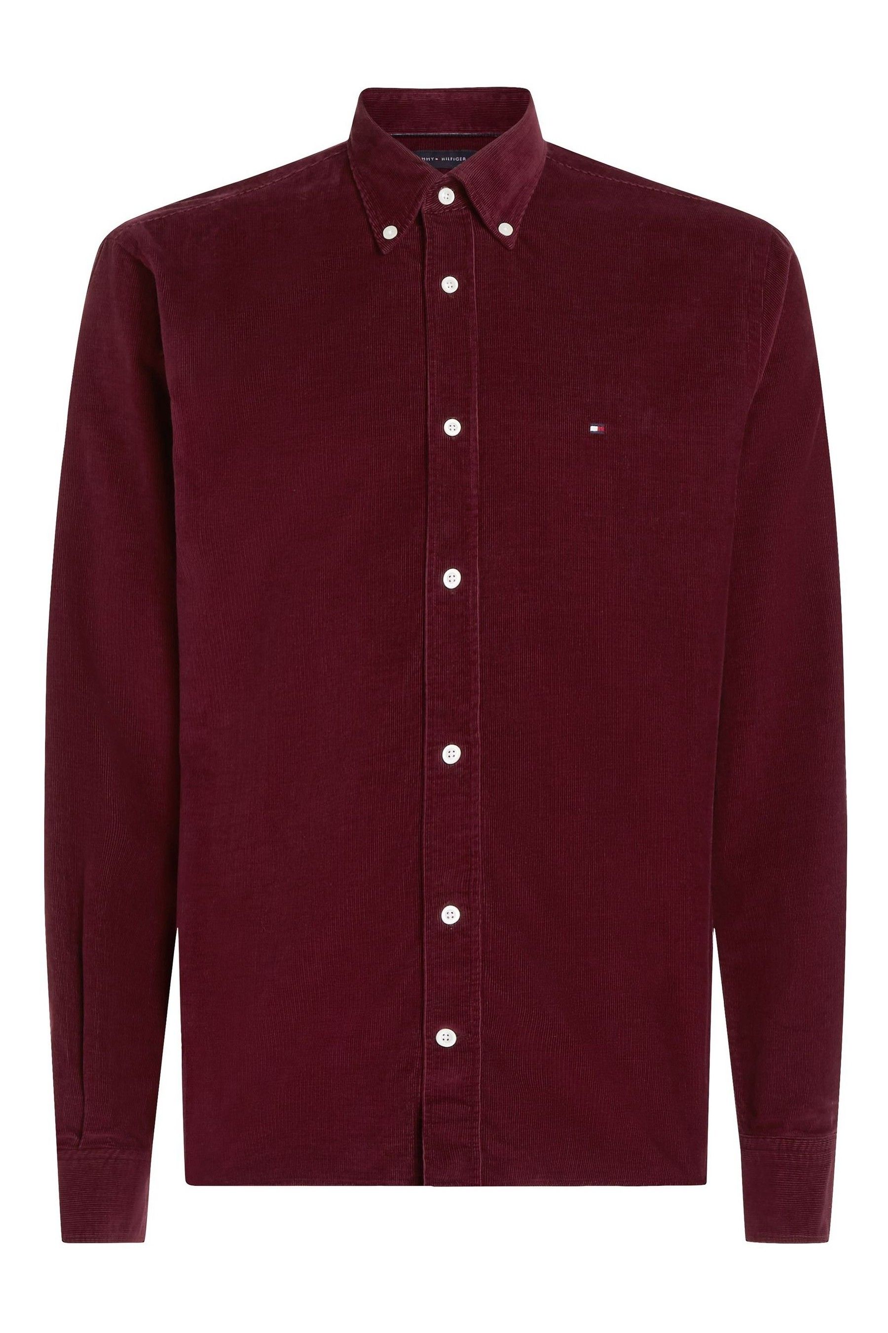 Tommy Hilfiger Red Regular Fit Solid Corduroy 100 Cotton Shirt