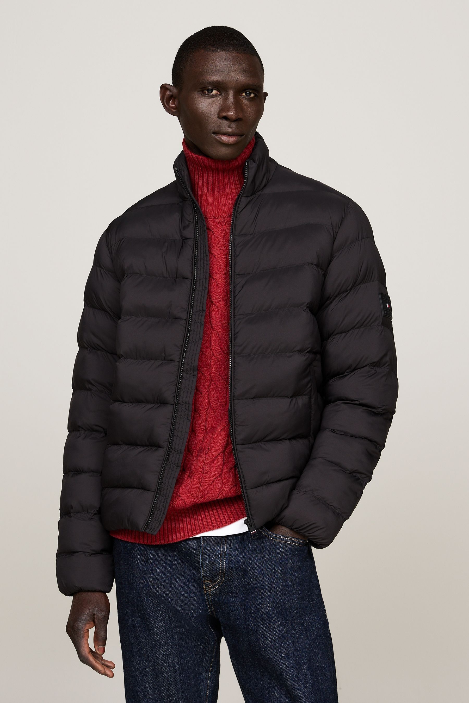 Tommy hilfiger red and black jacket best sale
