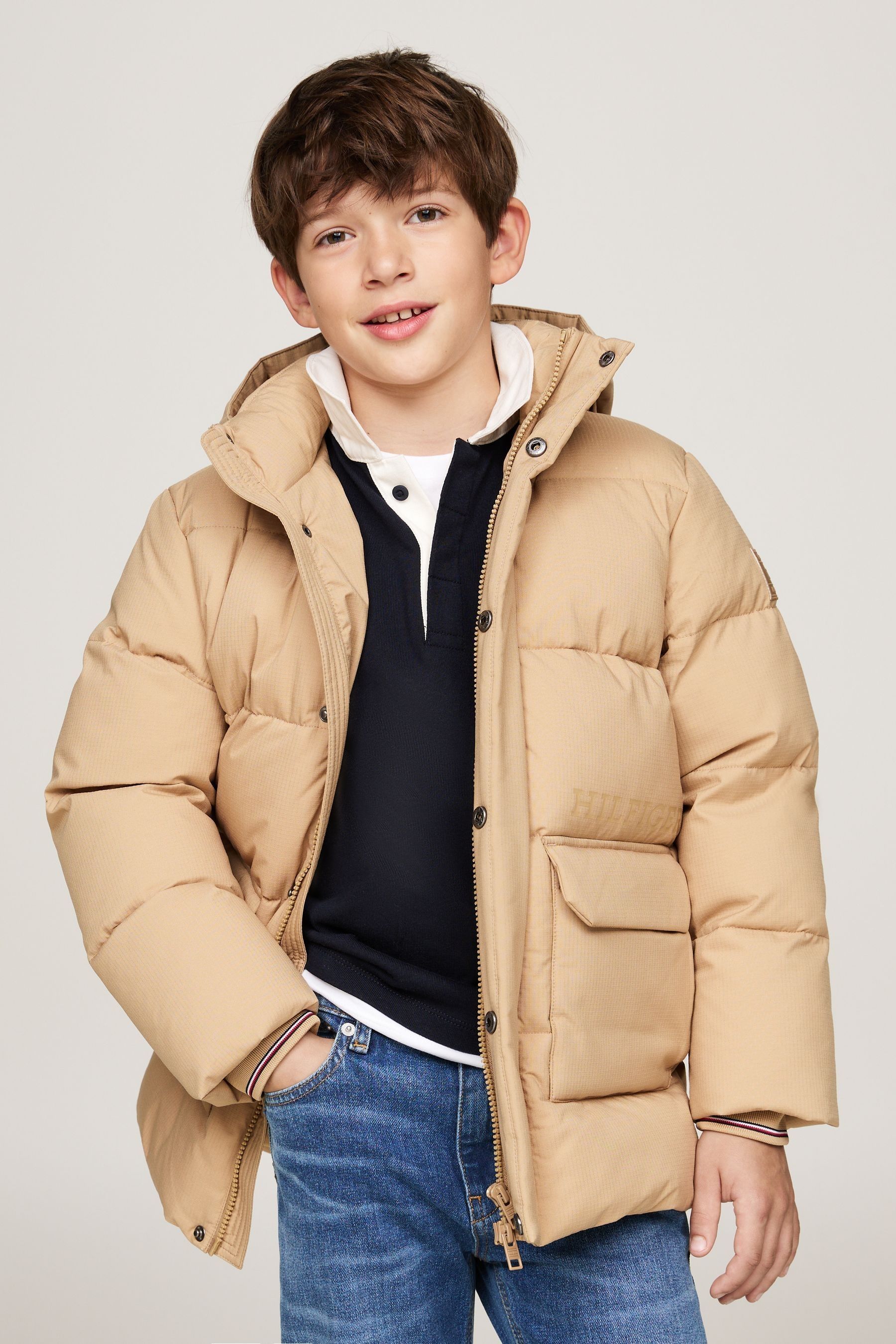 Tommy Hilfiger Monotype Ribstop Puffer Black Jacket 7 Yrs BROWN Boys