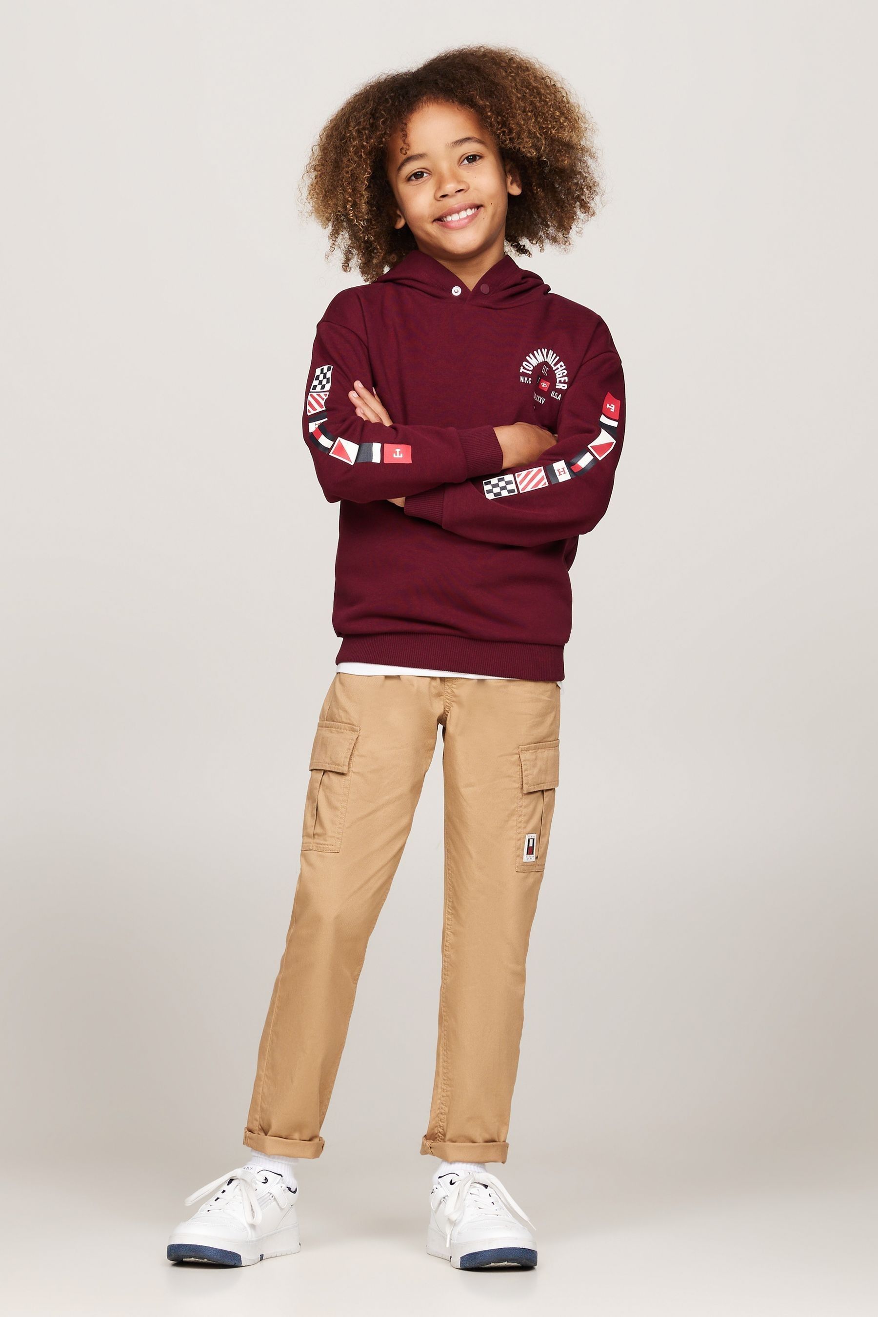 Tommy hilfiger red hoodie with flags on sale