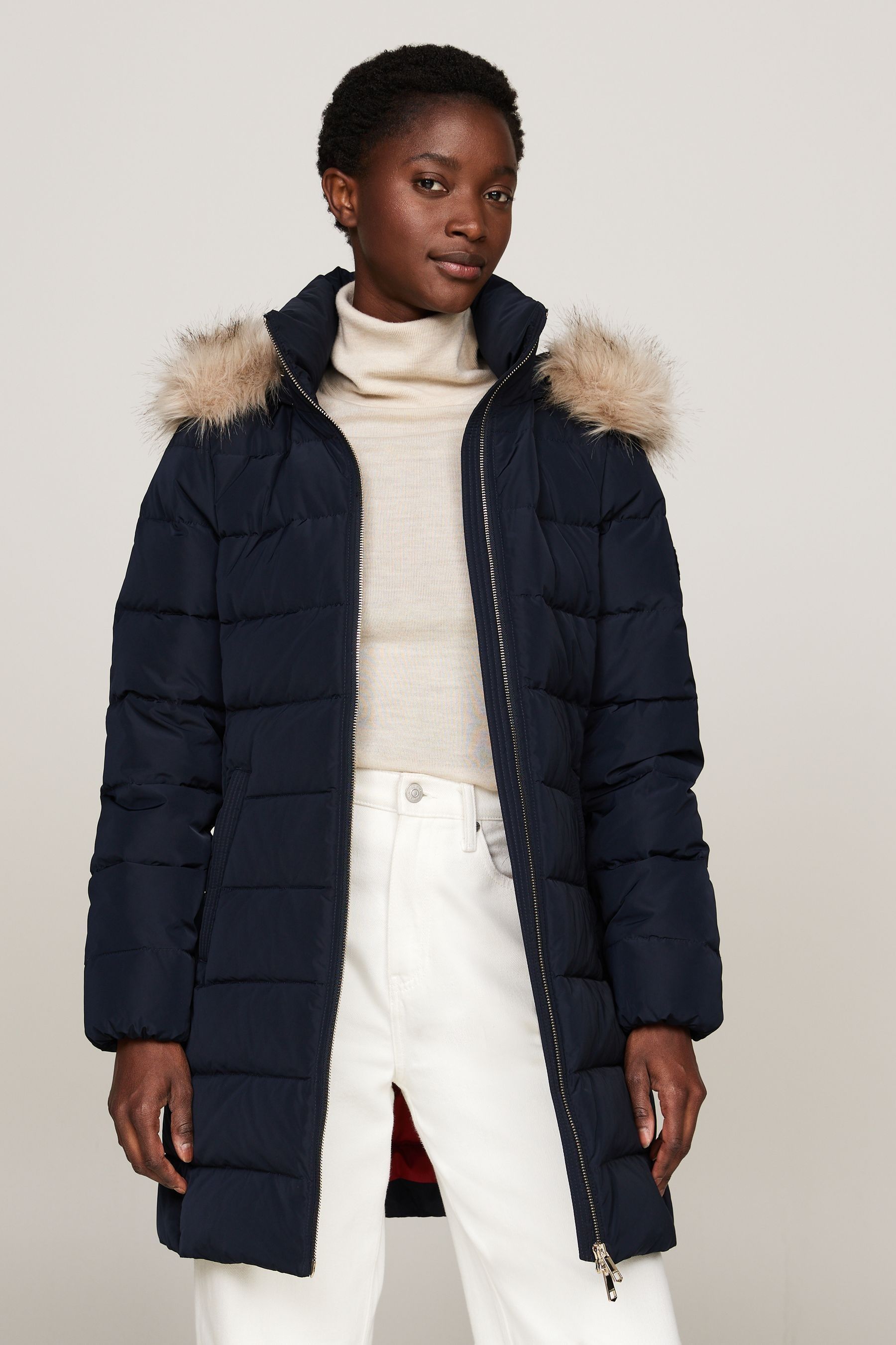 Buy Tommy Hilfiger Blue Heritage Down Tyra Coat With Faux Fur from the Next UK online shop