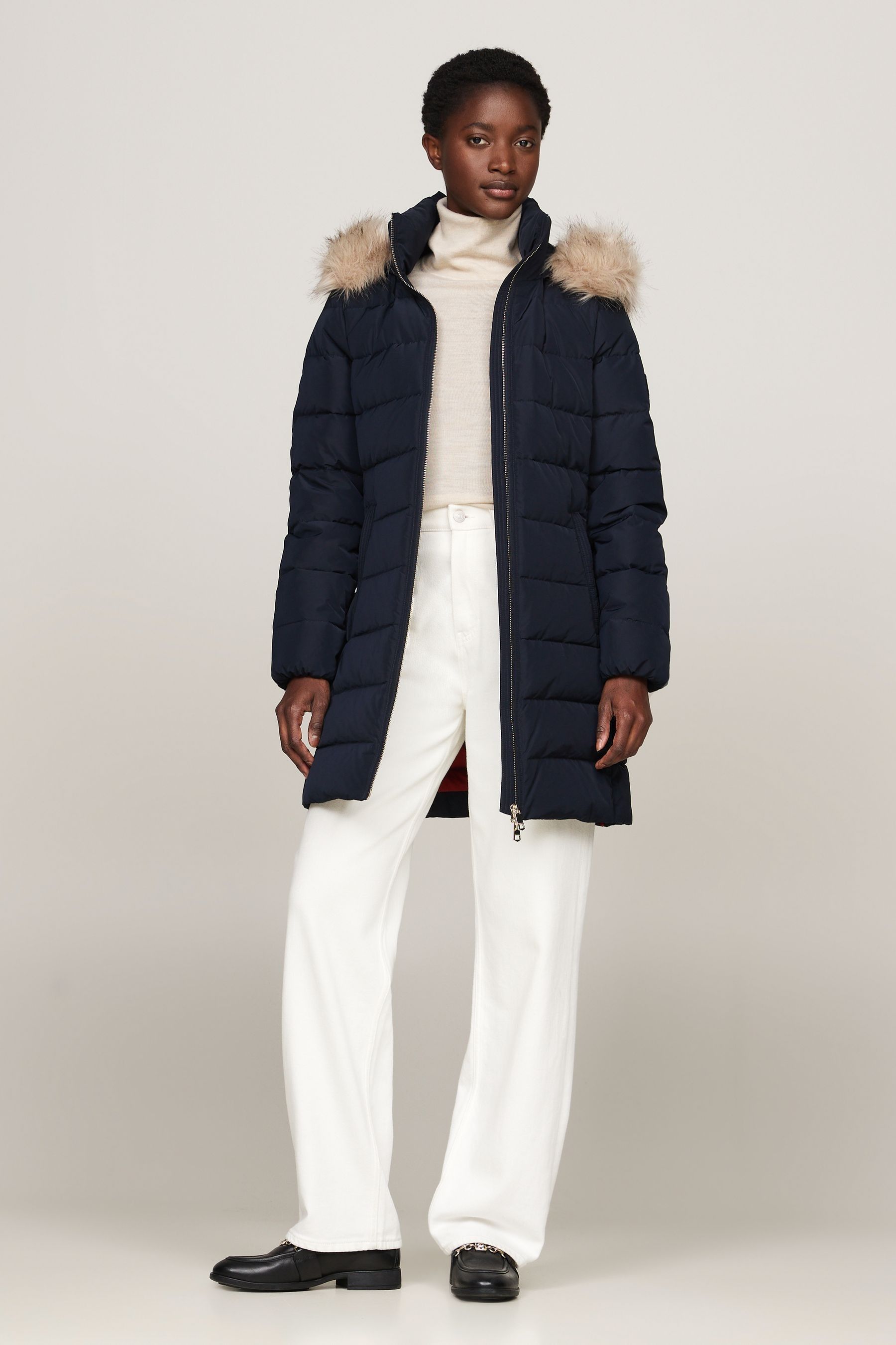 Tommy Hilfiger Blue Heritage Down Tyra Coat With Faux Fur