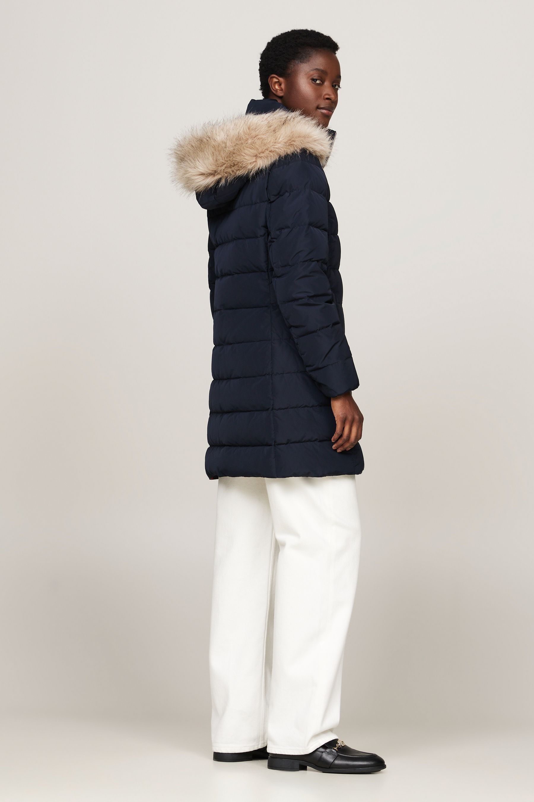 Tommy Hilfiger Blue Heritage Down Tyra Coat With Faux Fur