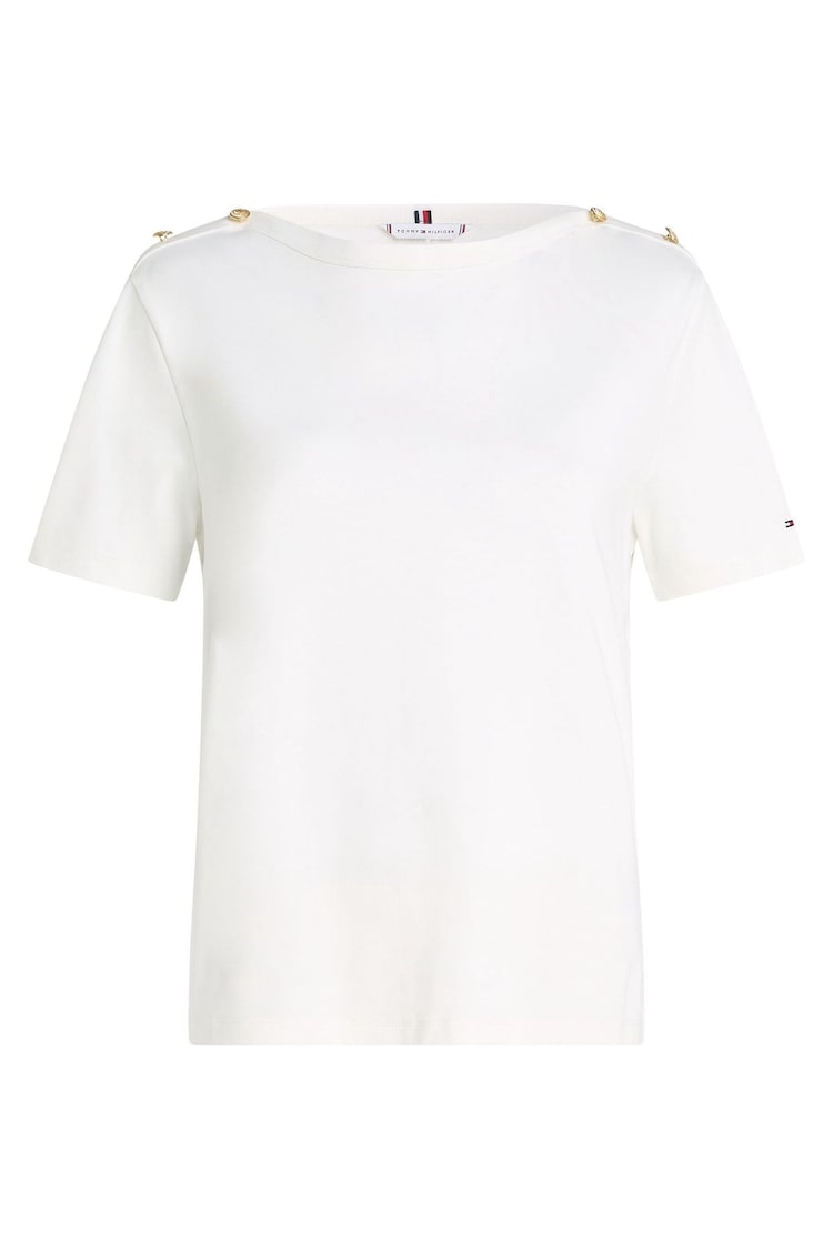 Tommy Hilfiger White Regular Fit Stripe Crew Neck Short Sleeved T-Shirt - Image 5 of 5