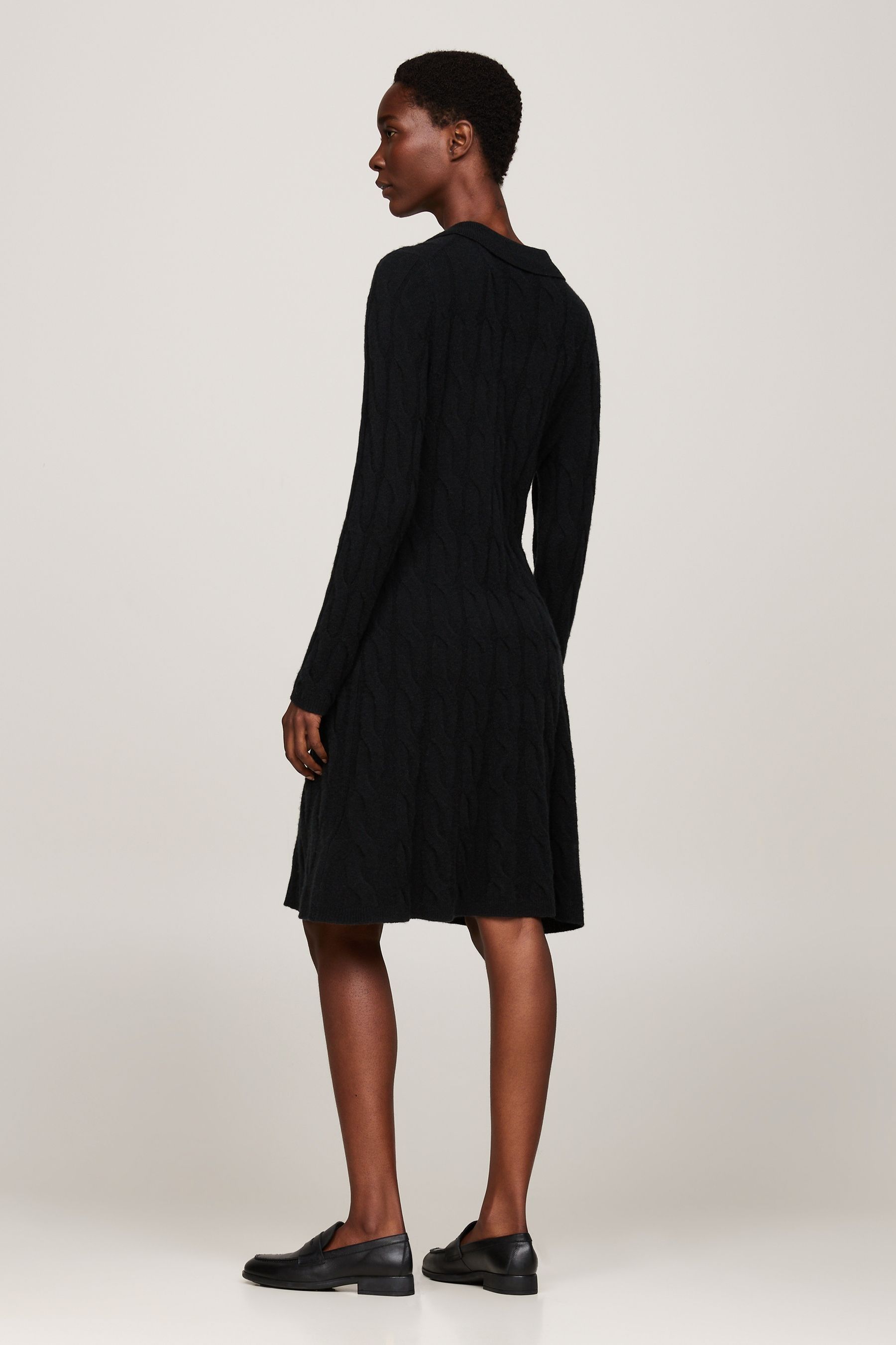 Tommy Hilfiger Soft Wool Cable Polo Sweater Black Dress