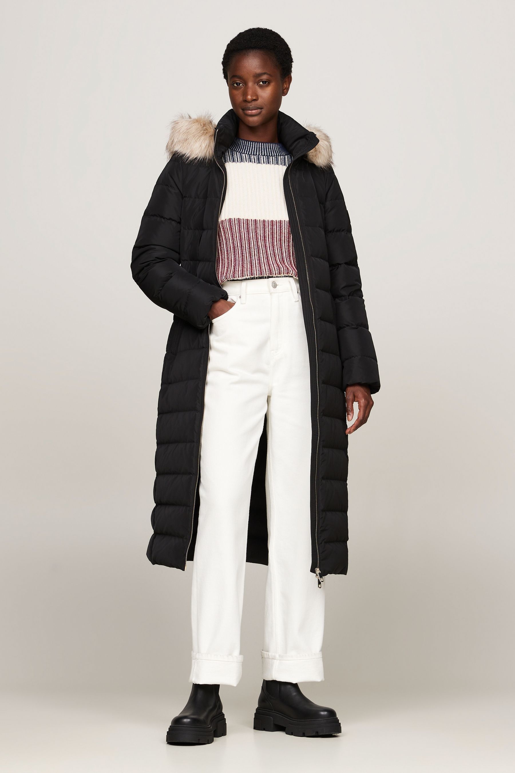 Buy Tommy Hilfiger Heritage Down Tyra Maxi Black Jacket With Faux Fur from the Next UK online shop