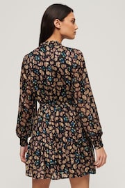 Superdry Brown Mini Printed Long Sleeve Metallic Dress - Image 3 of 3