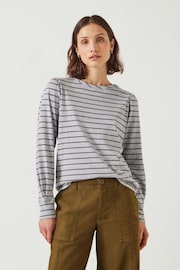 Hush Grey Emily Cotton Striped Puff Sleeve Top - Image 1 of 5