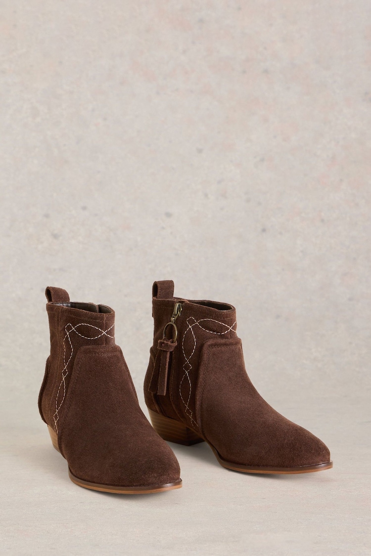 White Stuff Brown Cedar Embroidered Ankle Boots - Image 2 of 4