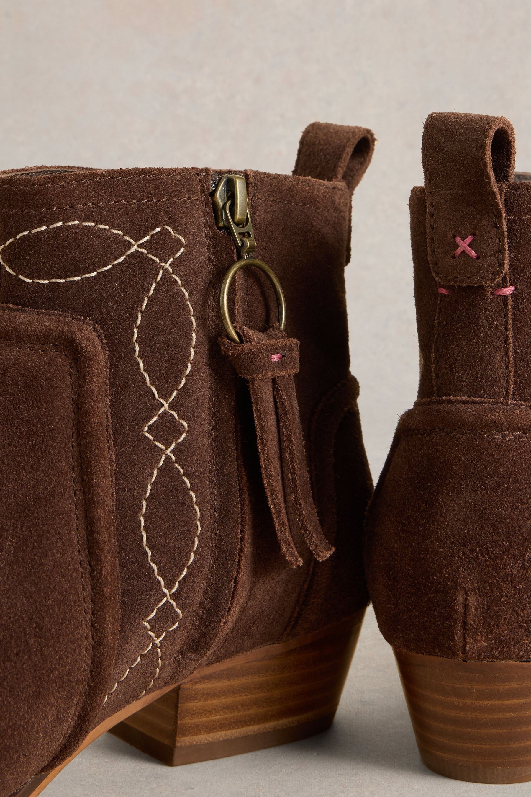Buy White Stuff Brown Cedar Embroidered Ankle Boots from Next Singapore