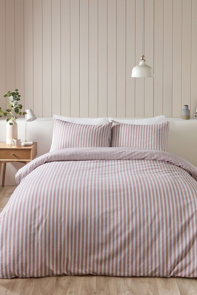 Catherine Lansfield Blush Pink Brushed Cotton Stripe Duvet Cover Set - Image 1 of 4