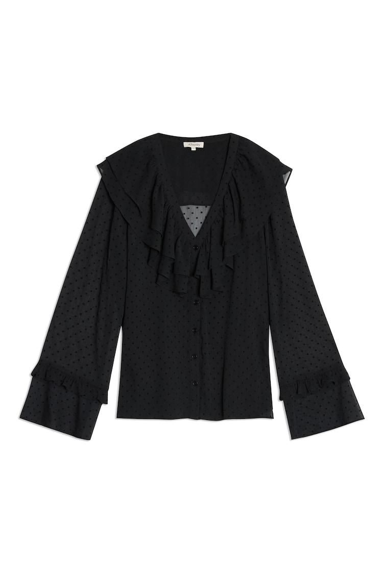 Albaray Flocked Spot Ruffle Black Blouse - Image 4 of 4