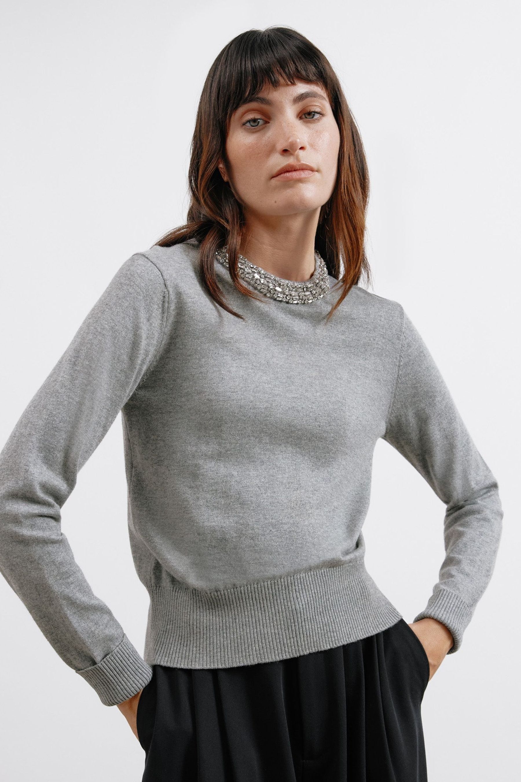 Buy Albaray Grey Diamante Trim Jumper from the Next UK online shop