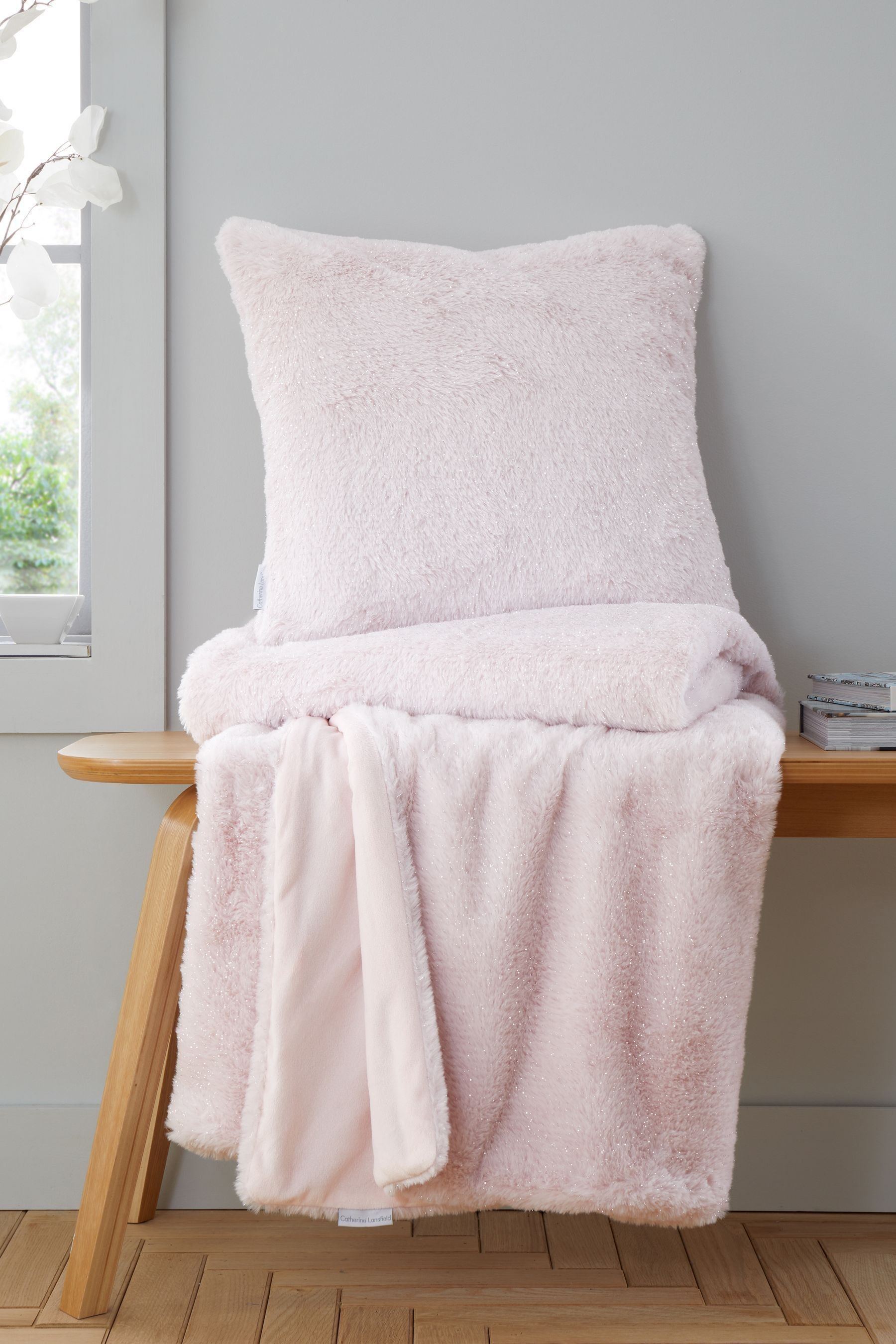 Buy Catherine Lansfield Blush Pink Soft and Cosy Glamour Faux Fur Cushion from the Next UK online shop