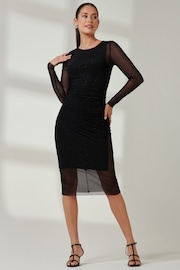 Jolie Moi Black Ruched Sheath Maxi Mesh Dress - Image 1 of 6