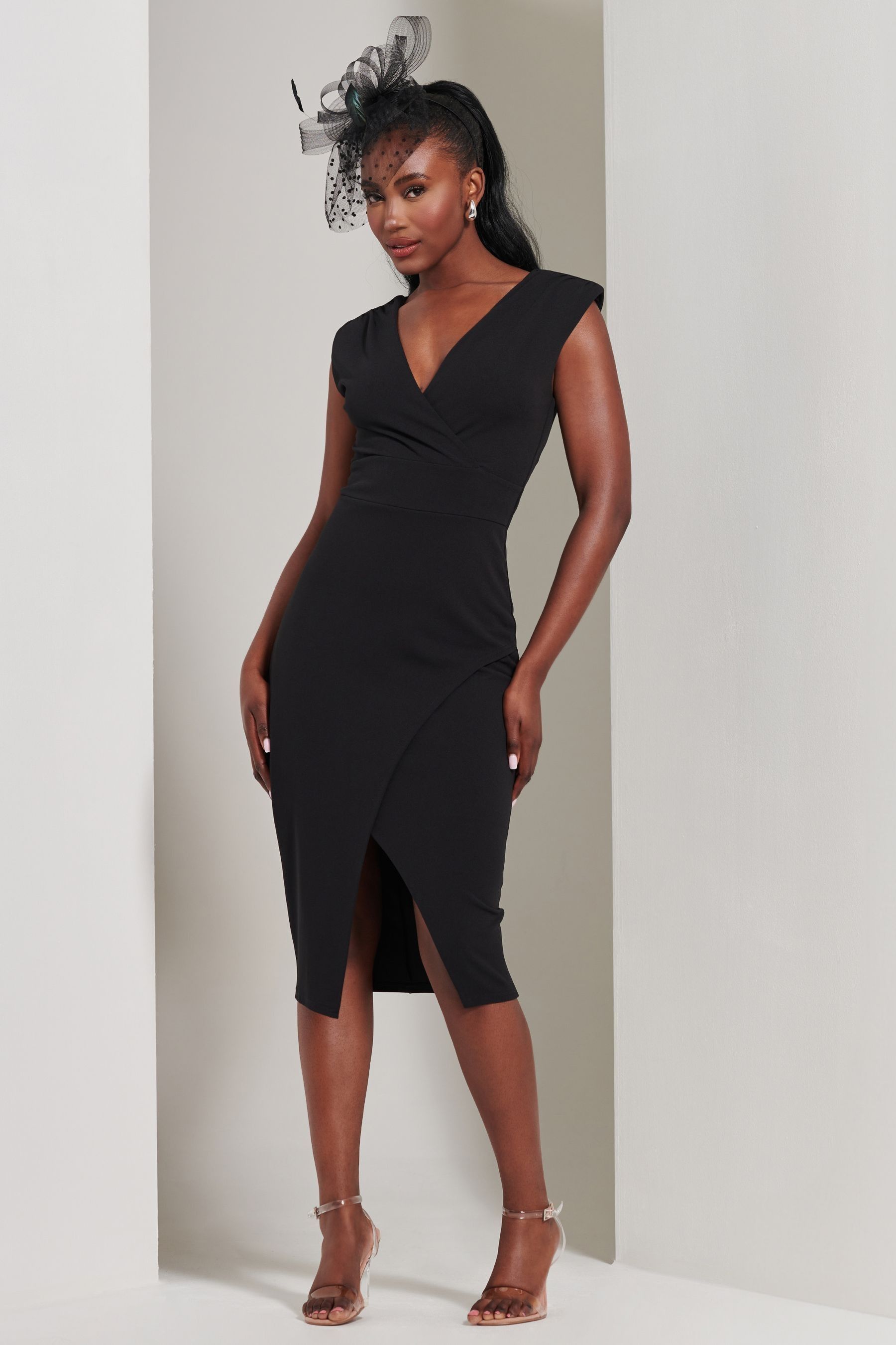 Buy Jolie Moi Black Yseult V Neck Split Bodycon Dress from Next USA