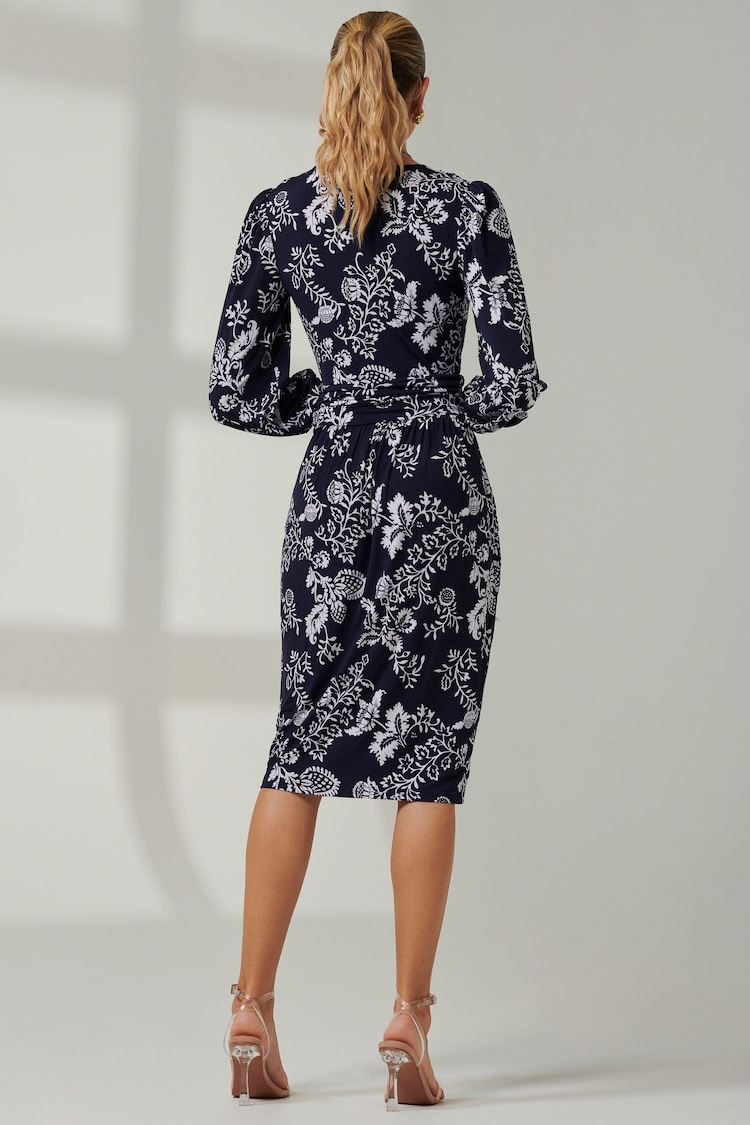 Jolie Moi Blue Long Sleeve Floral Midi Dress - Image 2 of 6