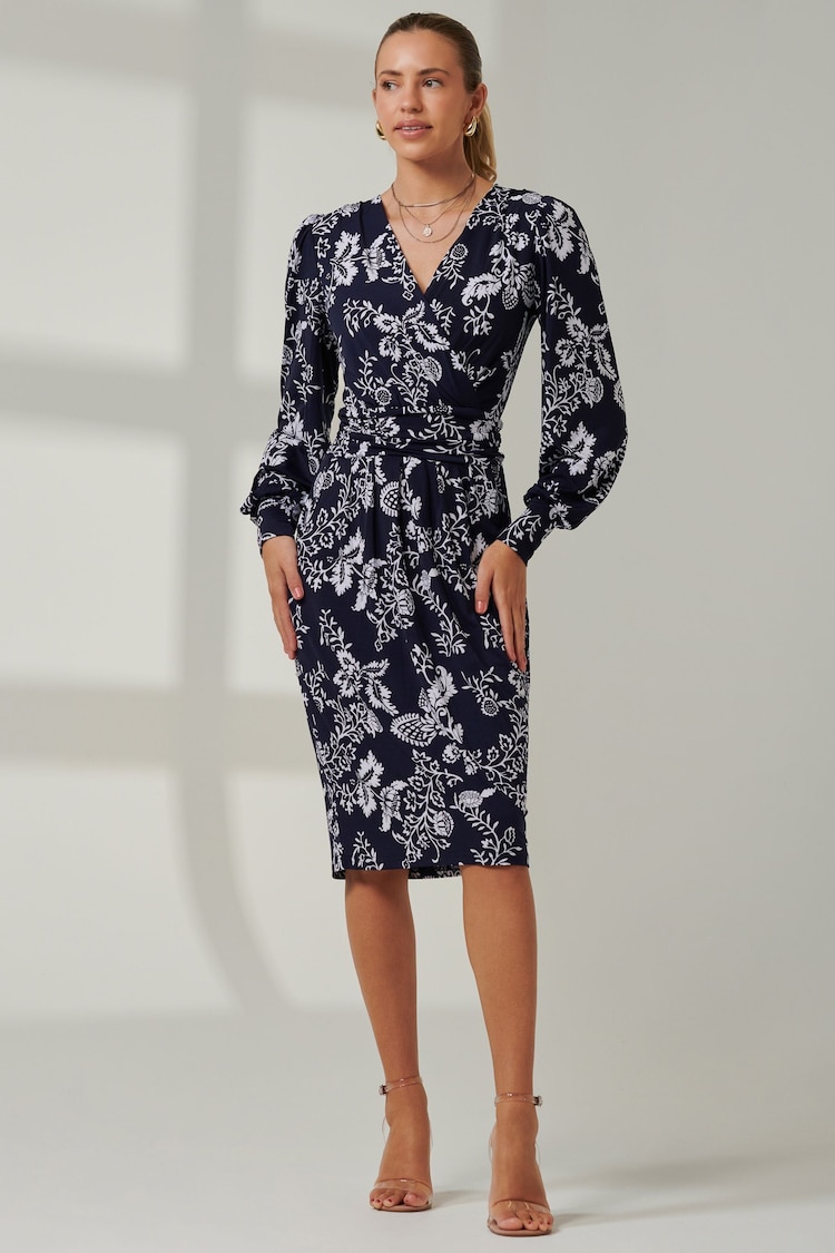 Jolie Moi Blue Long Sleeve Floral Midi Dress - Image 6 of 6