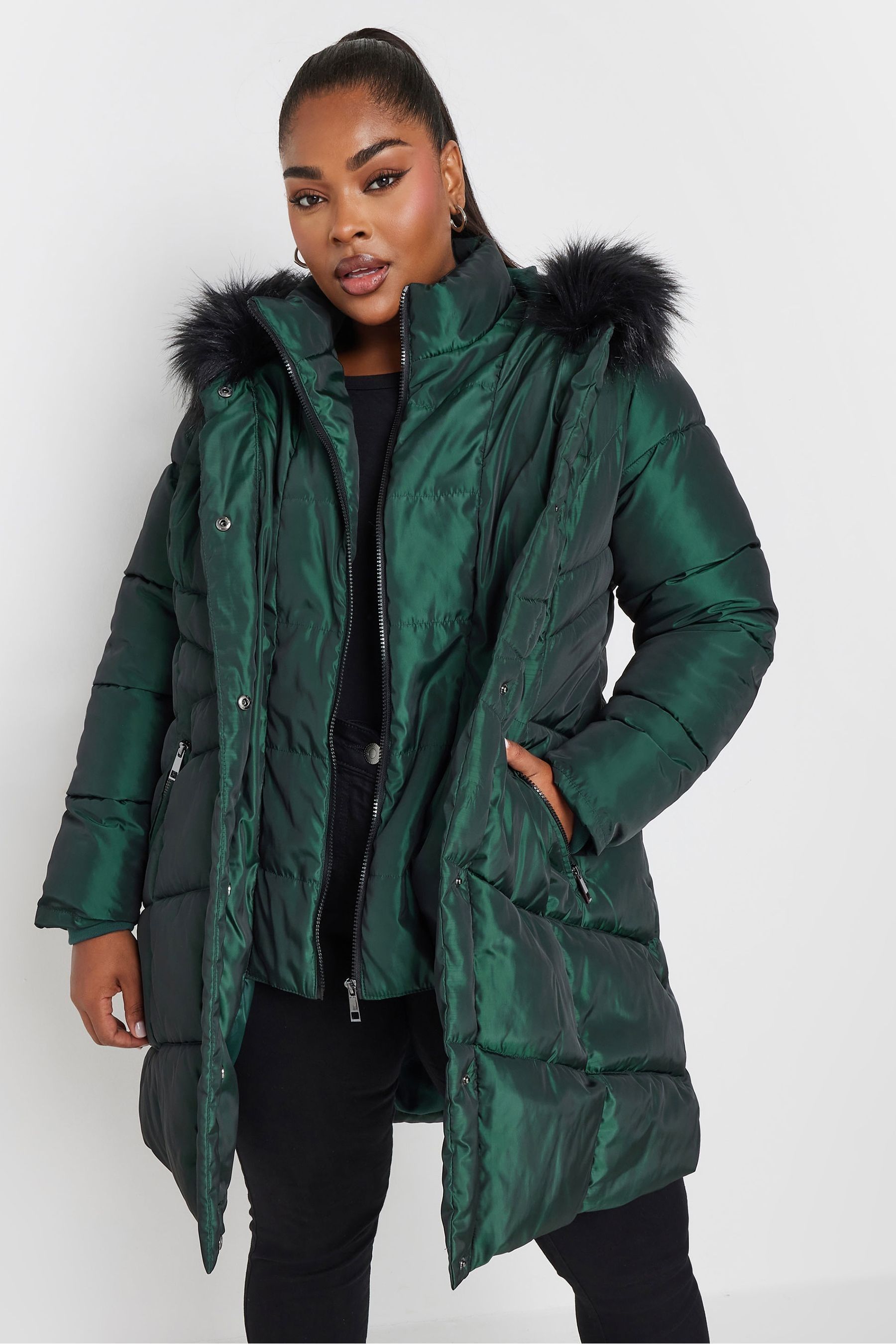 Buy Yours Curve Green Midi Padded Puffer Coat from the Next UK online shop