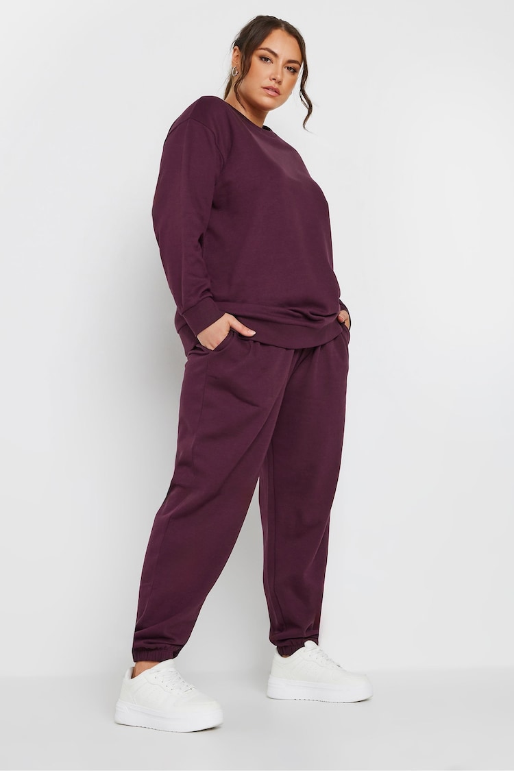 Yours Curve Burgundy Red Cuffed Joggers - Image 2 of 4