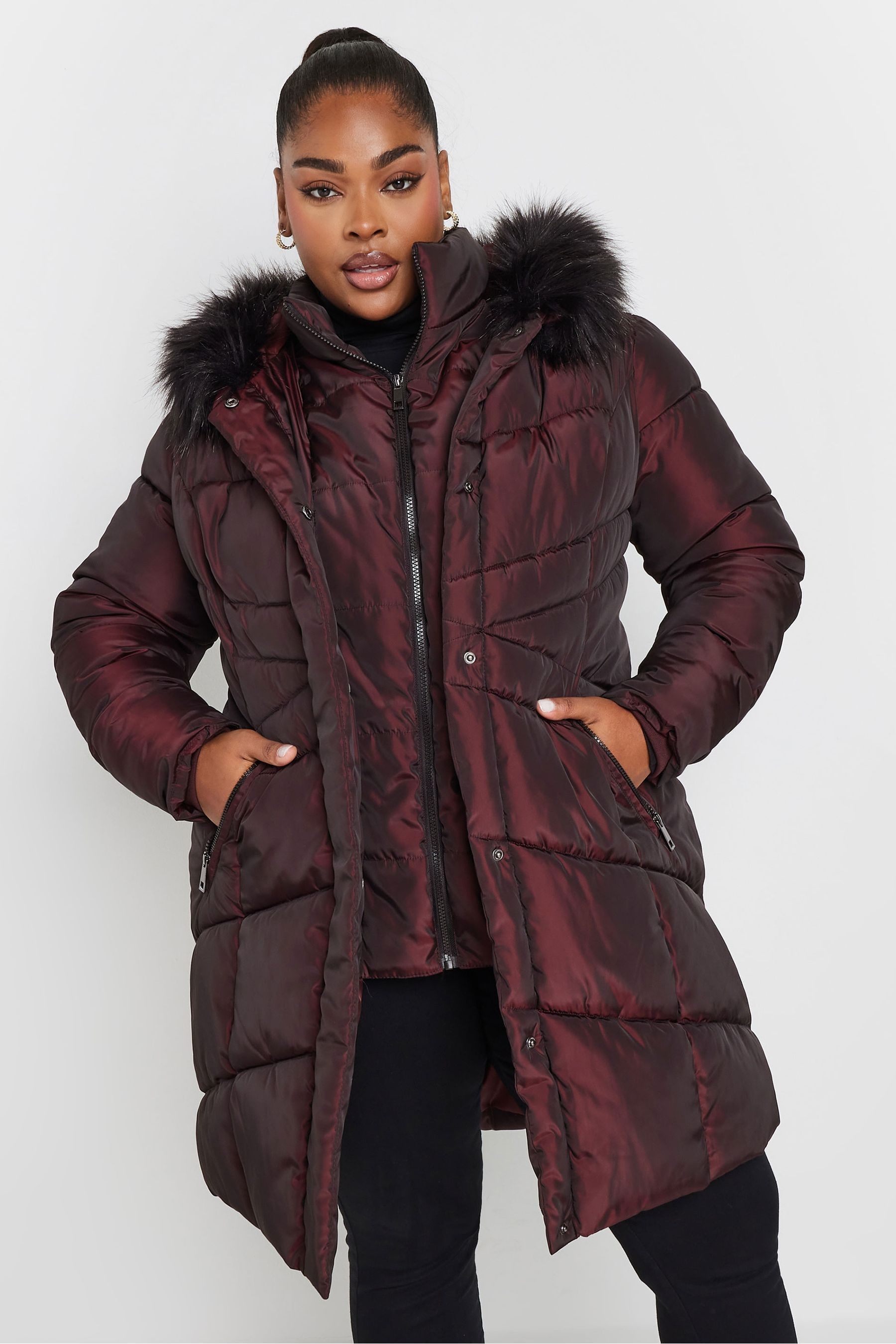 Red puffer coat long store