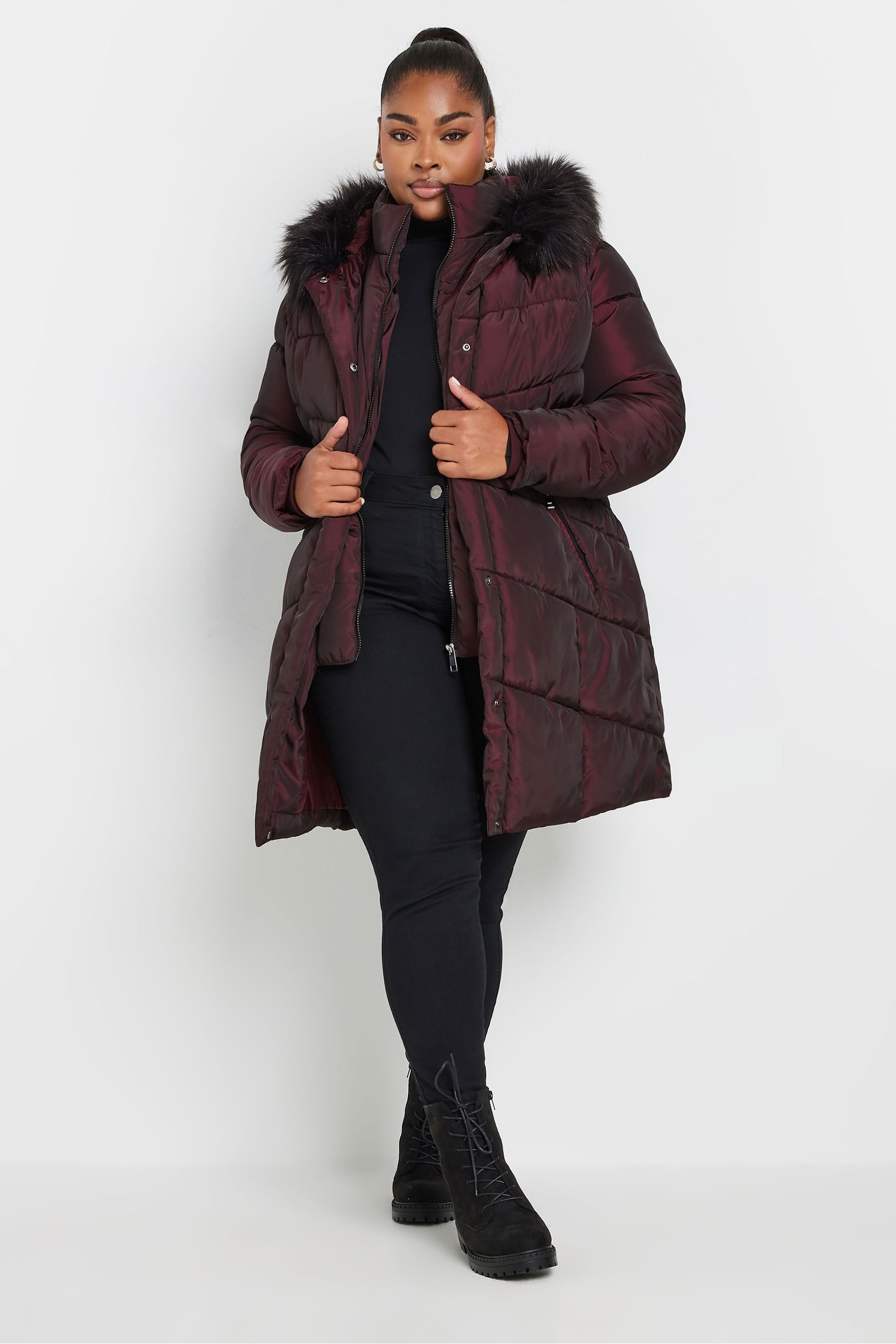 Yours Curve Red Midi Padded Puffer Coat