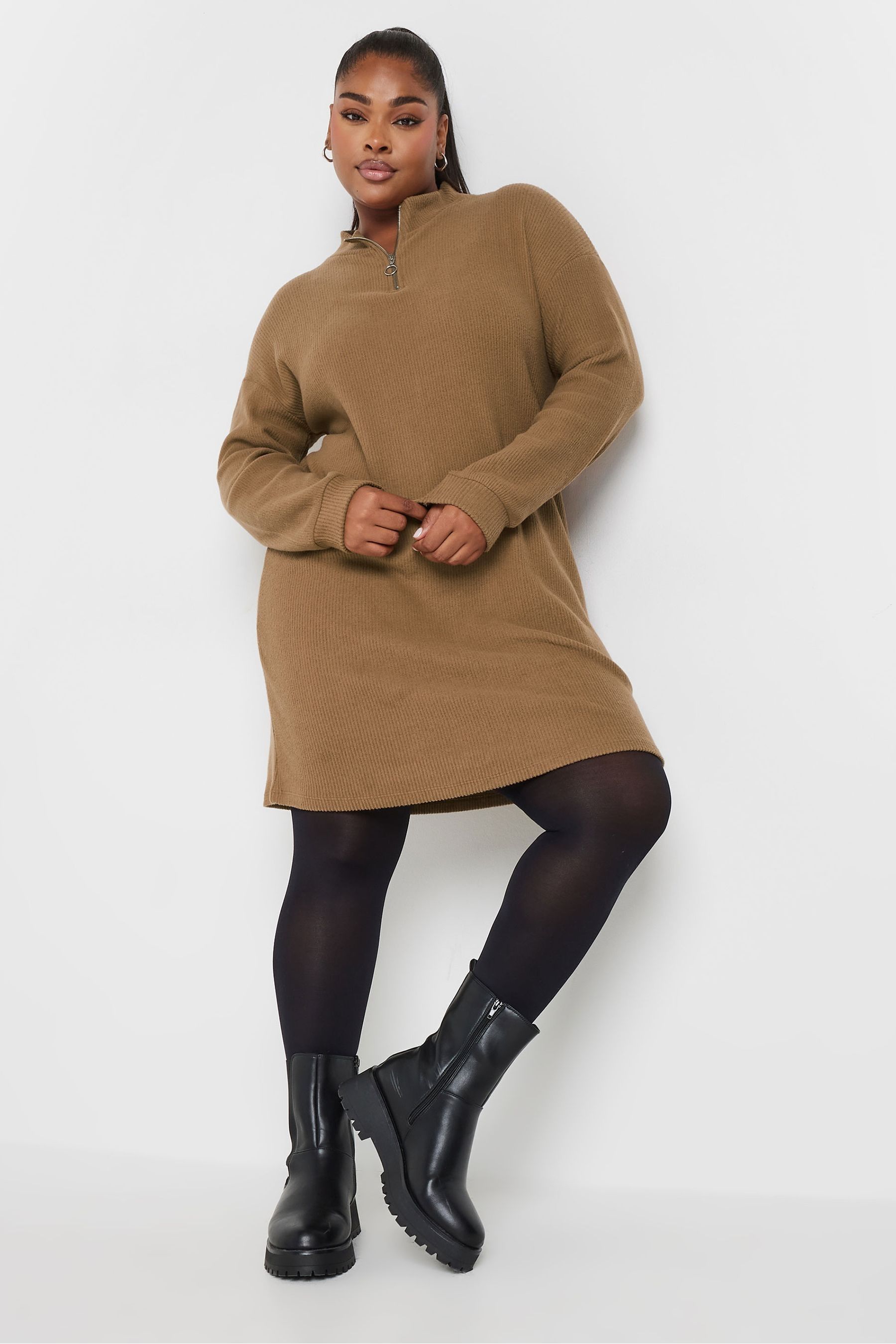 Buy Yours Curve Cream Soft Touch Zip Neck Jumper Dress from Next Iceland