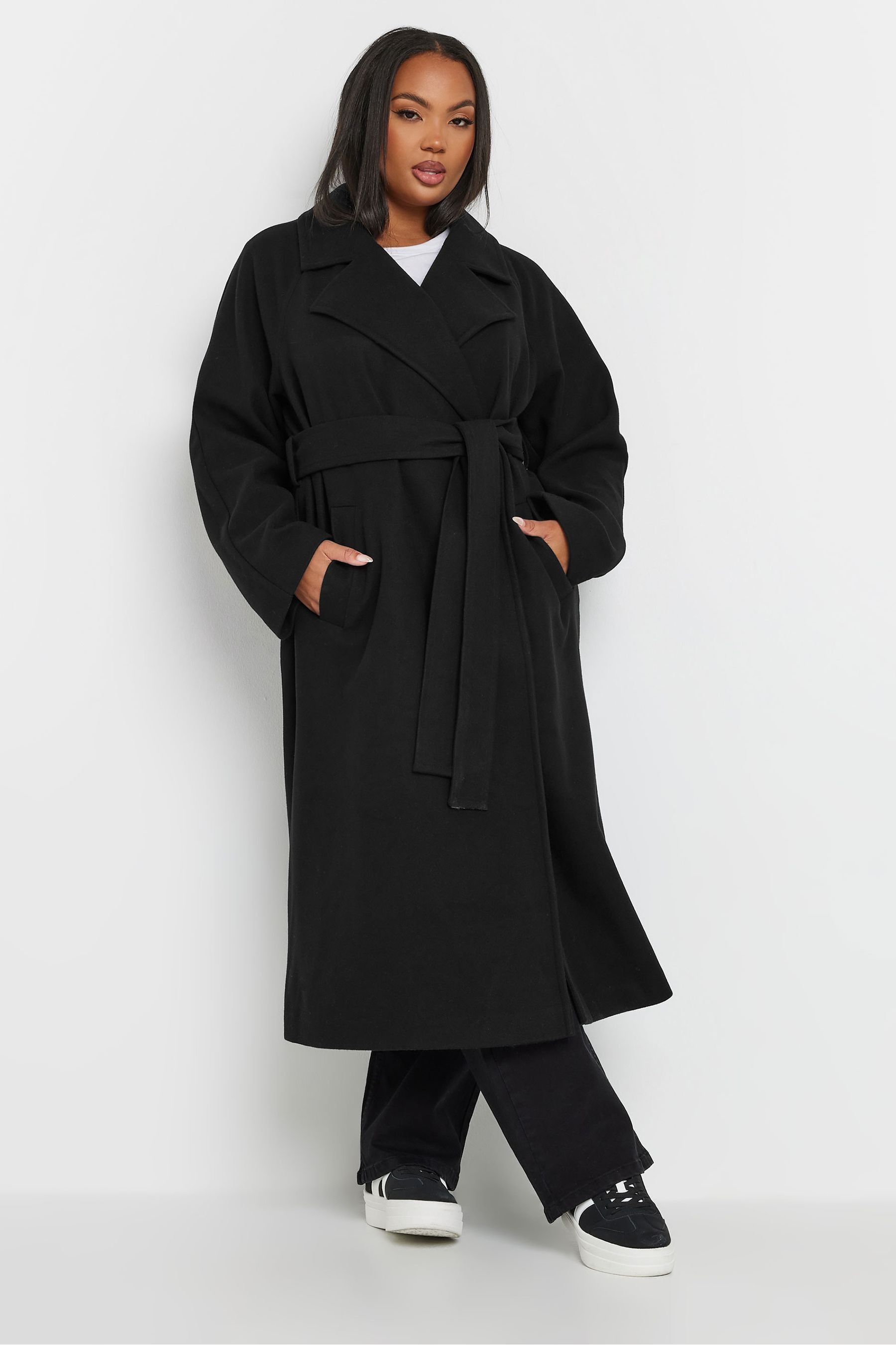Yours Curve Black Unlined Maxi Wool Coat