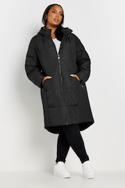 Yours Curve Black Sporty Mid Weight Padded Coat - Image 2 of 6