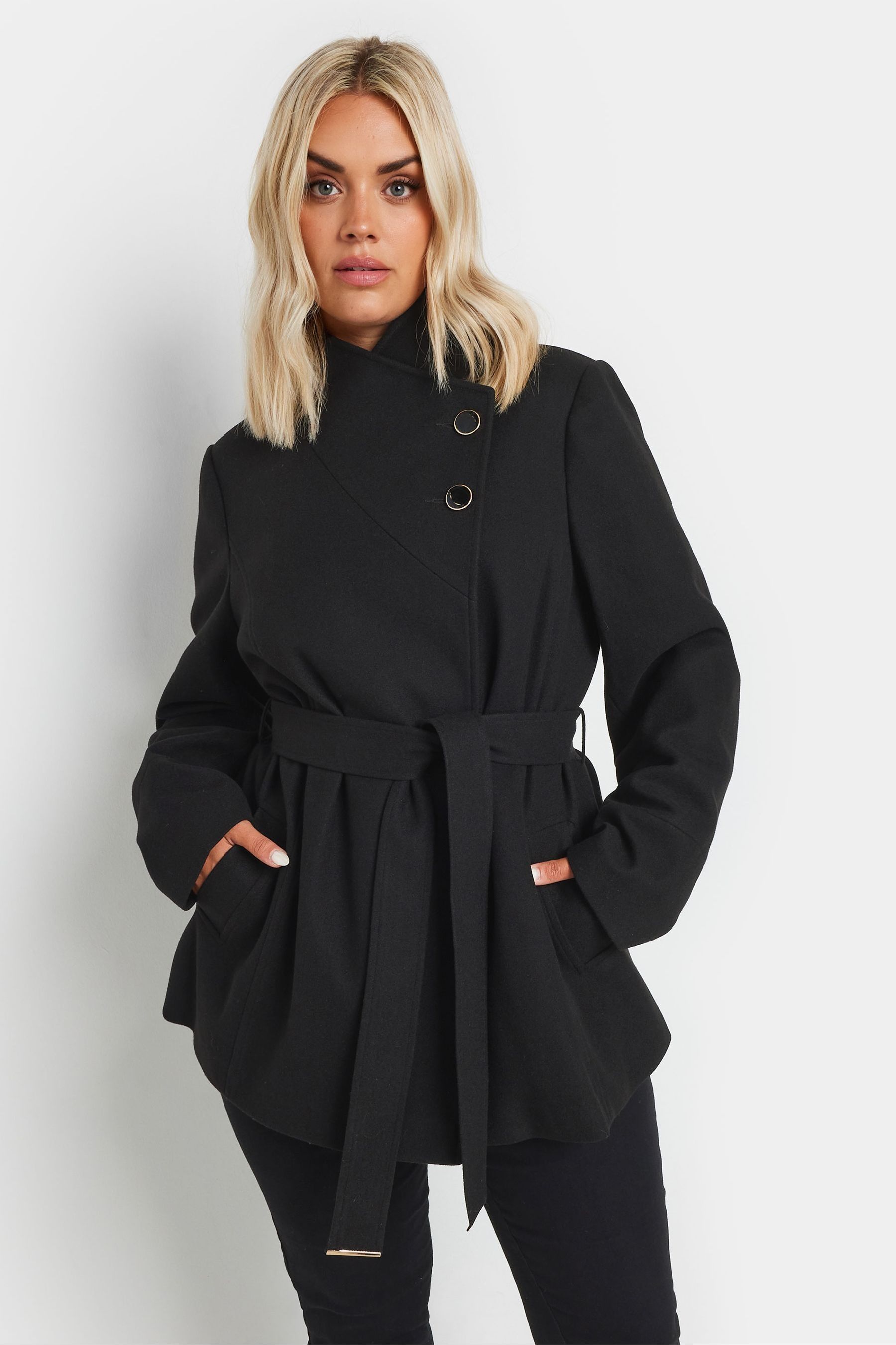 Black short wrap coat hotsell
