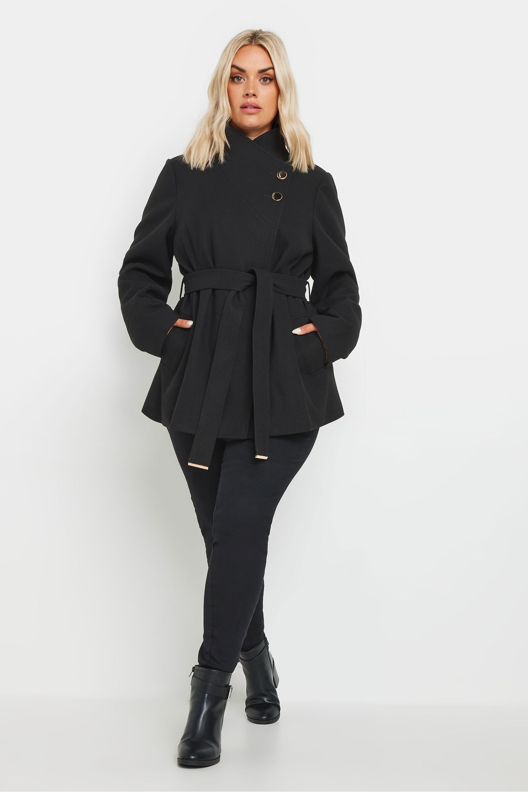 Buy Yours Curve Black Short Wrap Wool Coat from the Next UK online shop
