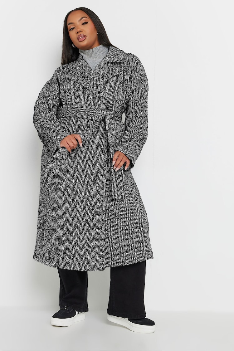 Yours Curve Grey Unlined Maxi Wool Coat - Image 2 of 5