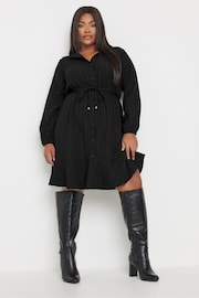 Yours Curve Black Limited Stripe Dobby Shirt Tunic Dress - Image 1 of 5