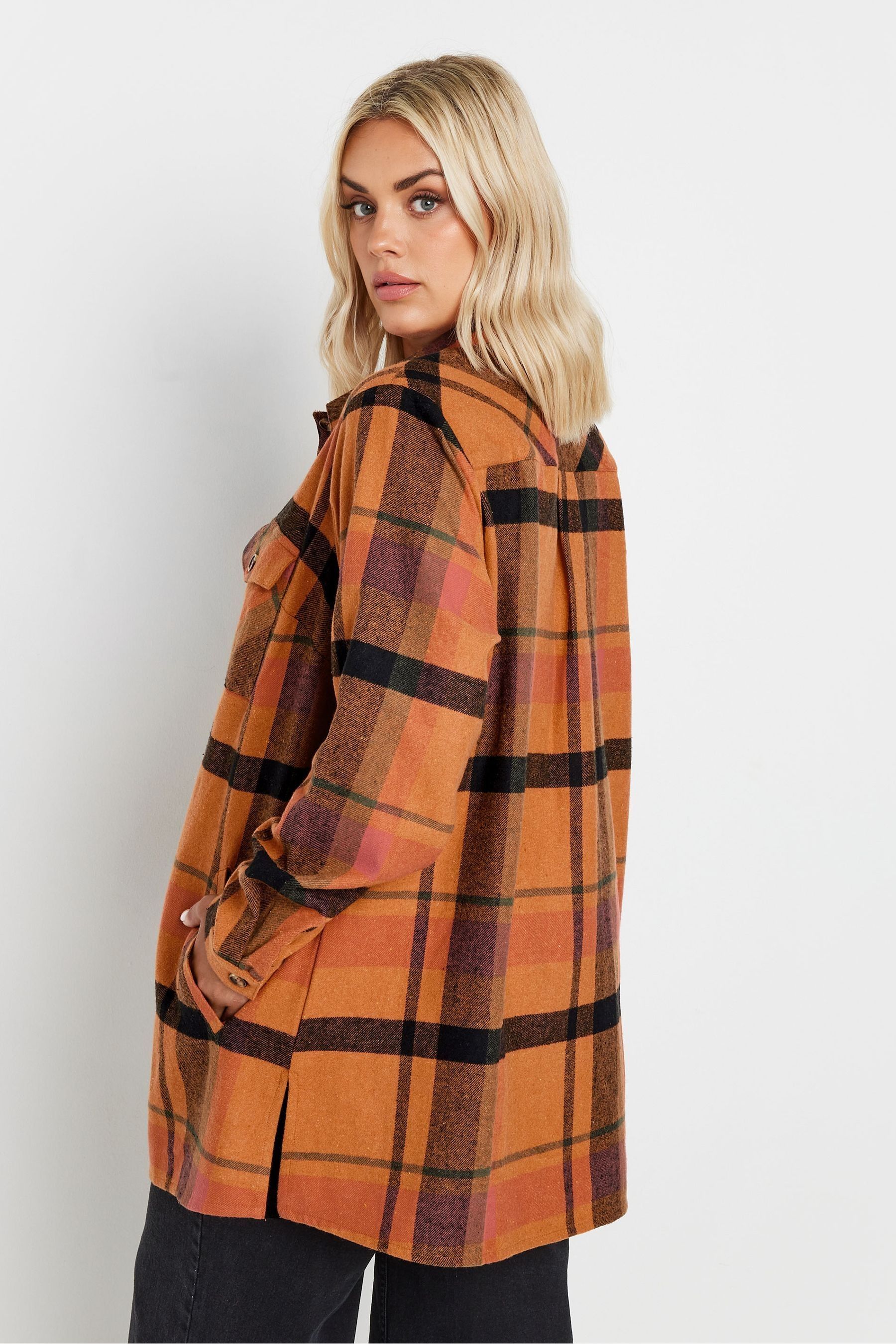 Buy Yours Curve Orange Checked 100% Cotton Shacket from the Next UK ...