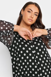 Yours Curve Black Polka Dot Print Mesh Swing Top - Image 4 of 4