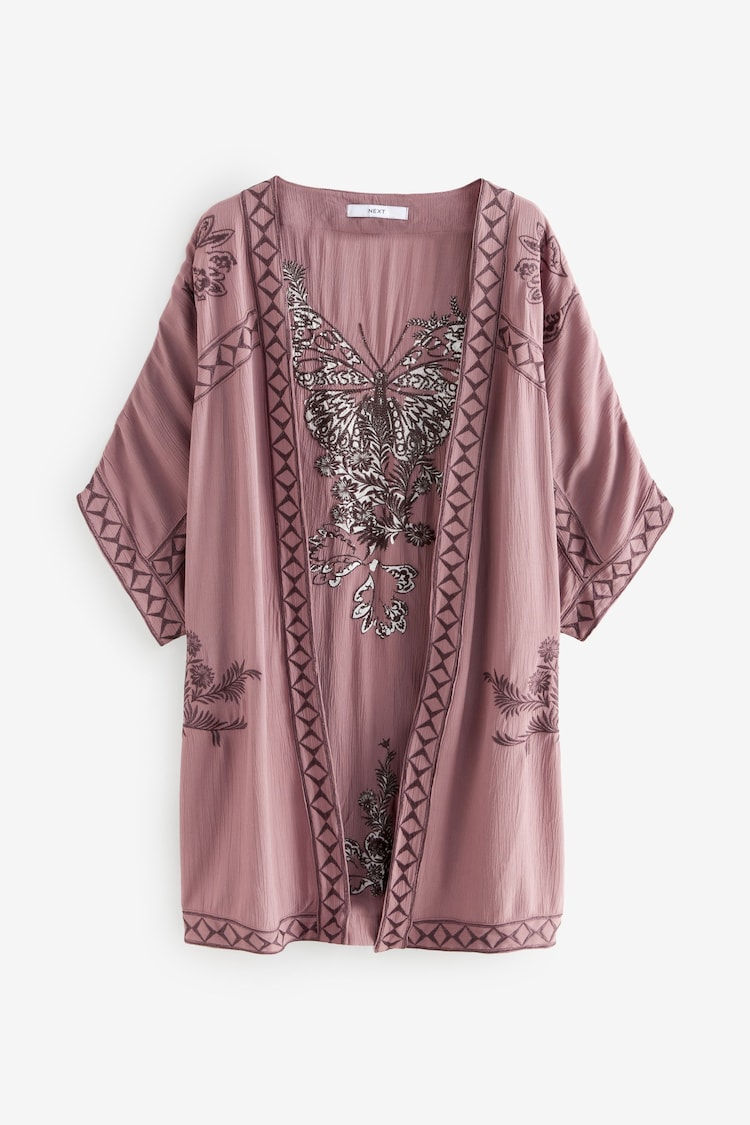 Mauve Butterfly Longline Embroidered Kimono Cover-Up - Image 1 of 1