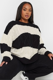 Yours Curve Black Cable Stripe Mix Jumper - Image 1 of 5