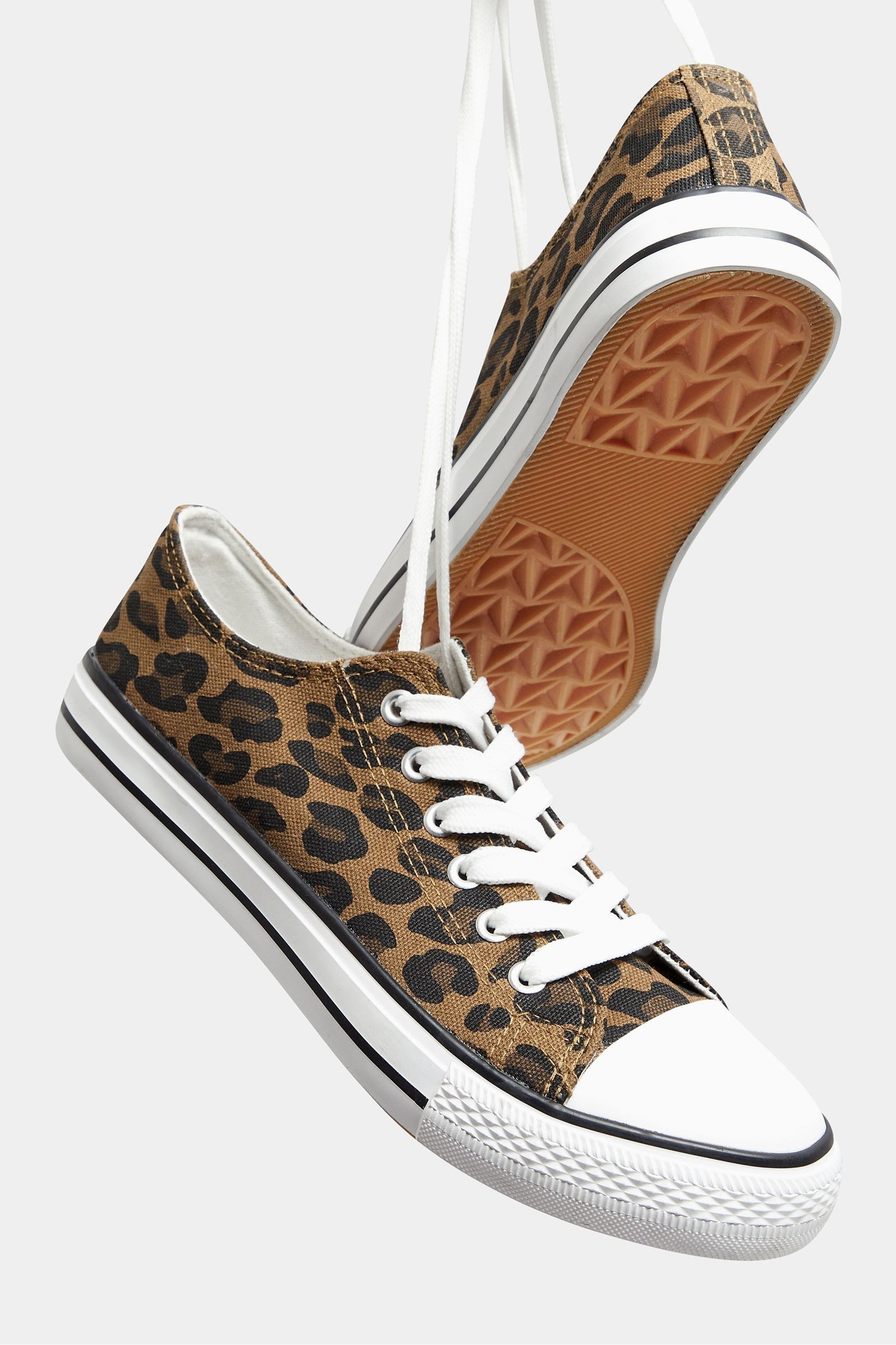 Buy Yours Curve Brown Extra Wide Fit Canvas Leopard Print Low Trainers from the Next UK online shop
