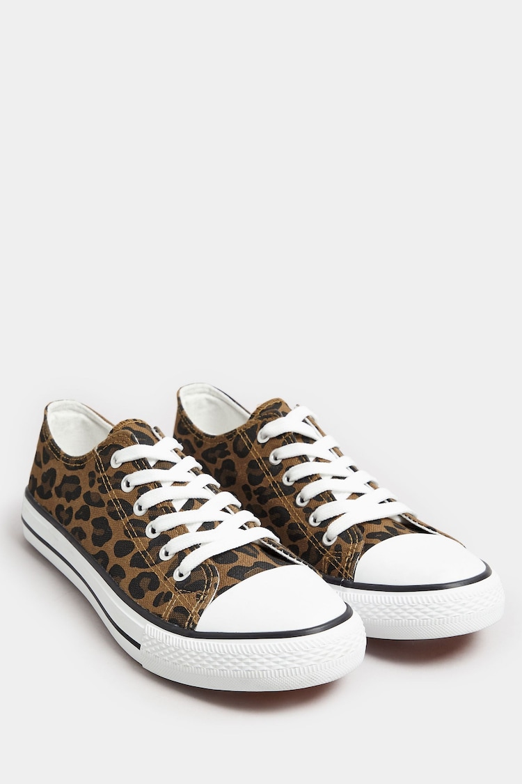 Yours Curve Brown Extra Wide Fit Canvas Leopard Print Low Trainers - Image 4 of 4