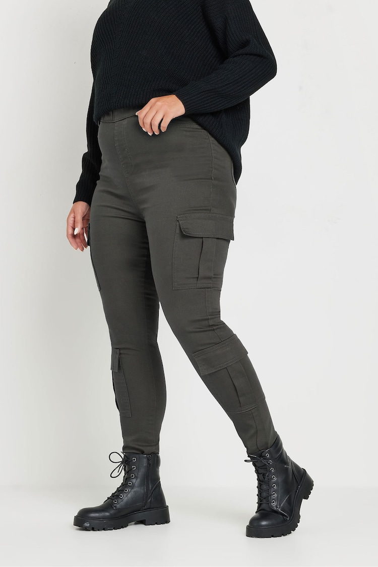 Yours Curve Grey Cargo Pocket Jeans - Image 2 of 5