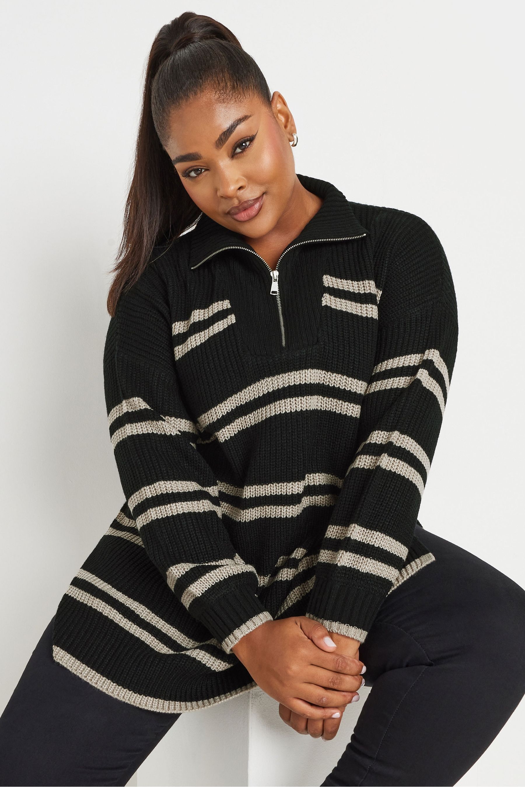Buy Yours Curve Black Stripe Quarter Zip Jumper from the Next UK online shop