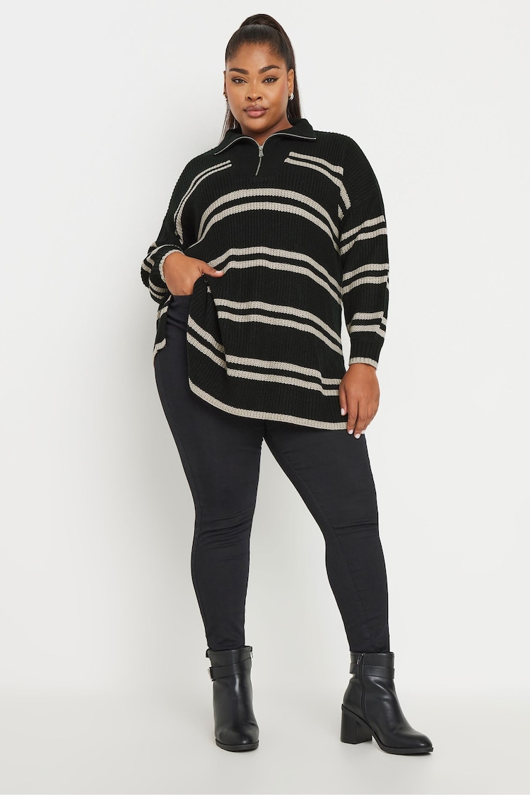 Yours Curve Black Stripe Quarter Zip Jumper - Image 2 of 5